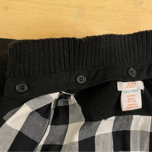 12-18m Joe Fresh black button up pea coat for boys. Removable knit collar. - Picture 5 of 6